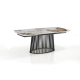 Tavolo allungabile Pegaso con piano in ceramica Onice lucido e basamento in metallo Grigio opaco