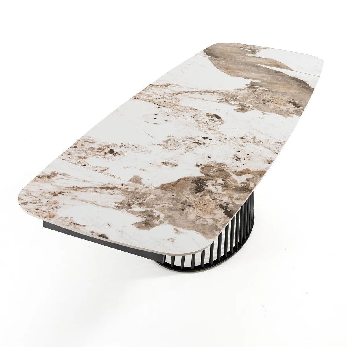 Tavolo allungabile Pegaso con piano in ceramica Onice lucido e basamento in metallo Grigio opaco