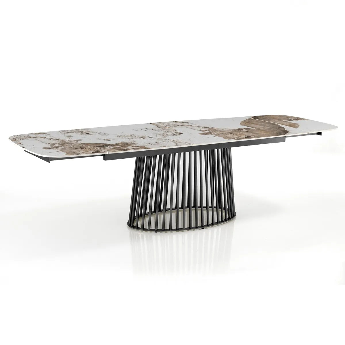 Tavolo allungabile Pegaso con piano in ceramica Onice lucido e basamento in metallo Grigio opaco