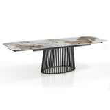 Tavolo allungabile Pegaso con piano in ceramica Onice lucido e basamento in metallo Grigio opaco