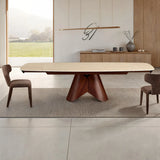 Tavolo allungabile Peonia con piano in ceramica Travertino opaco e base effetto Noce