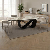 Tavolo allungabile Sirio con piano in ceramica effetto marmo Onice lucido e basamento Grigio opaco