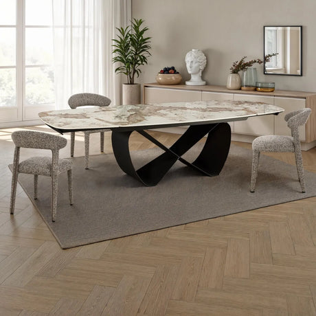 Tavolo allungabile Sirio con piano in ceramica effetto marmo Onice lucido e basamento Grigio opaco