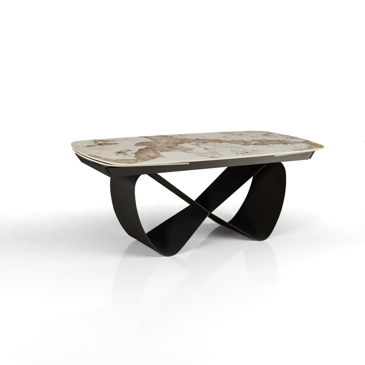 Tavolo allungabile Sirio con piano in ceramica effetto marmo Onice lucido e basamento Grigio opaco