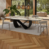 Tavolo allungabile Sirio con piano in ceramica effetto marmo Onice lucido e basamento Grigio opaco