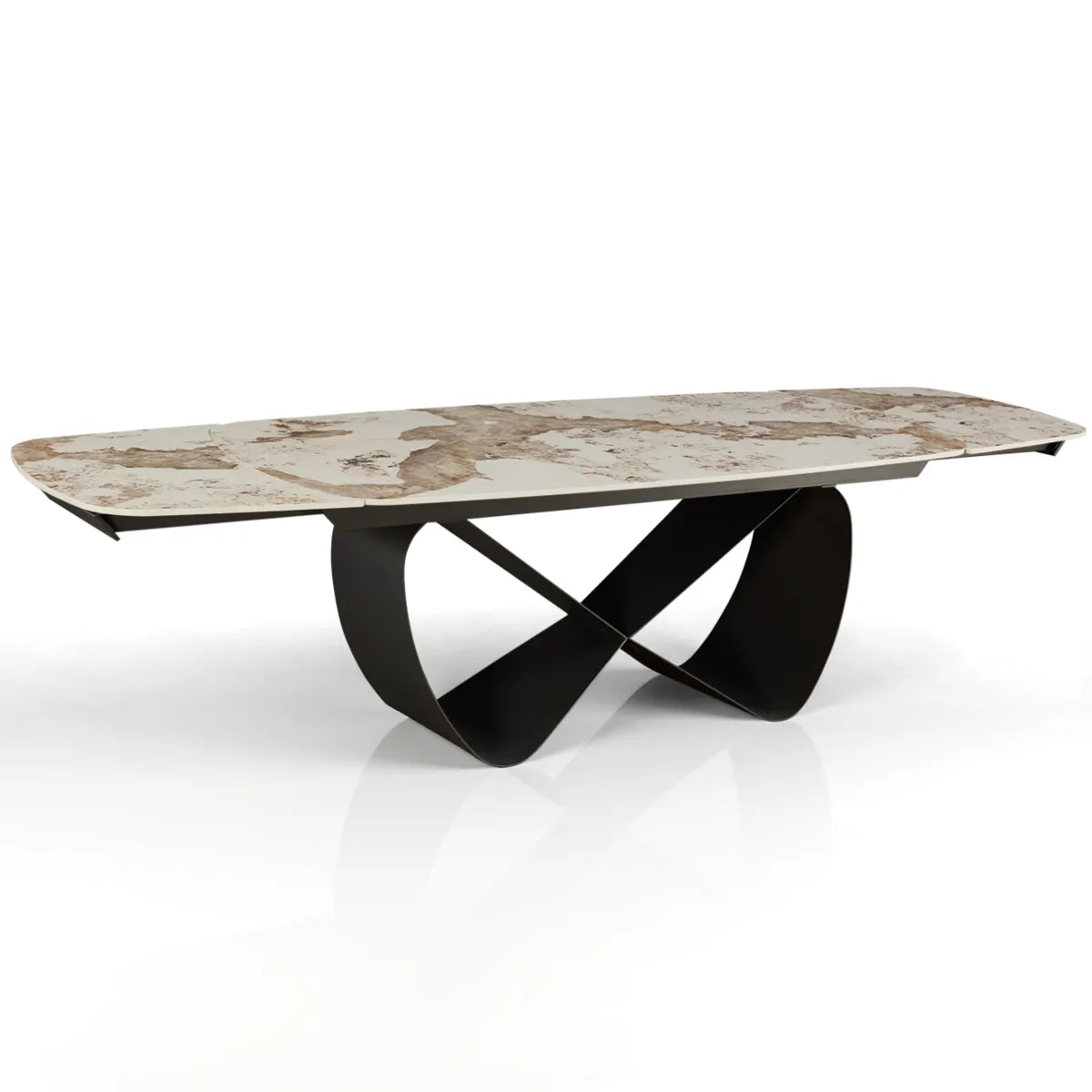 Tavolo allungabile Sirio con piano in ceramica effetto marmo Onice lucido e basamento Grigio opaco