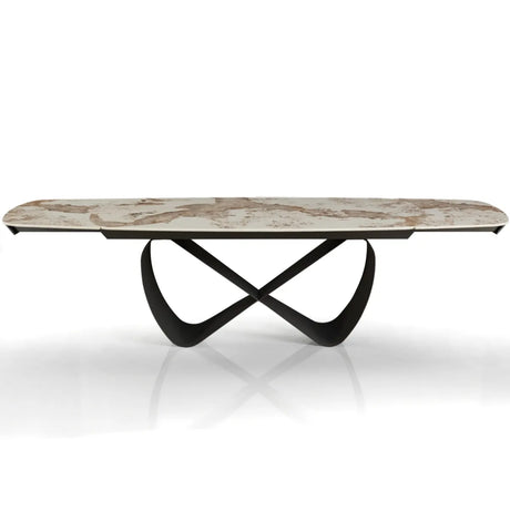 Tavolo allungabile Sirio con piano in ceramica effetto marmo Onice lucido e basamento Grigio opaco