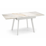 Tavolo allungabile Square 80/160 con piano in ceramica effetto marmo e struttura in metallo verniciato a polvere.