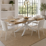 Tavolo allungabile Tokyo con struttura in metallo bianco e piano disponibile in rovere nodato, marmo carrara e cemento.