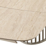 Tavolo allungabile Tom con piano in ceramica Travertino opaco e basamento in metallo Platino