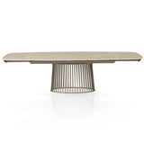 Tavolo allungabile Tom con piano in ceramica Travertino opaco e basamento in metallo Platino