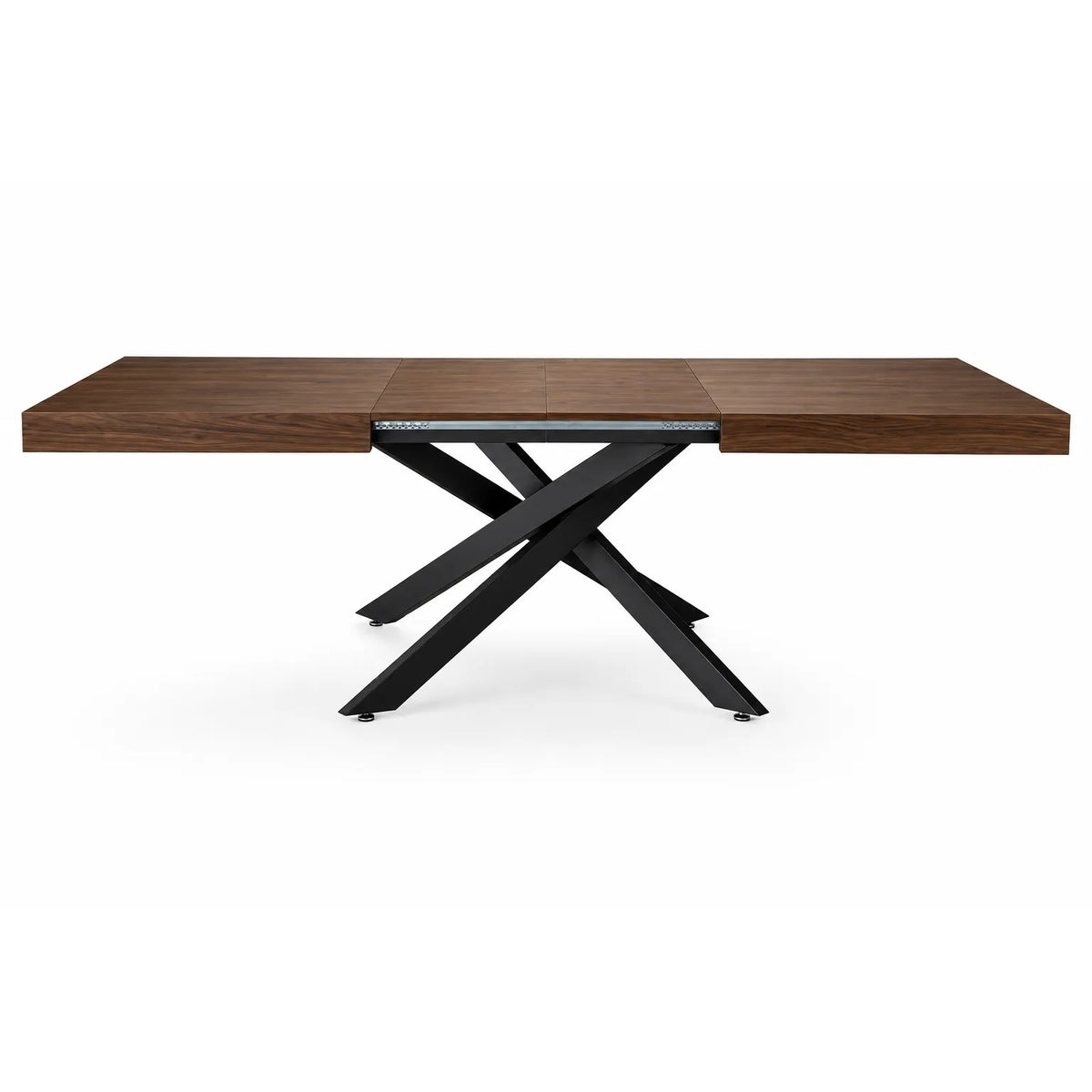 Tavolo allungabile Urano 160/240 cm con piano impiallacciato e struttura in metallo disponibile nelle finiture Noce/Nero, Rovere/Nero e Rovere/Bianco.
