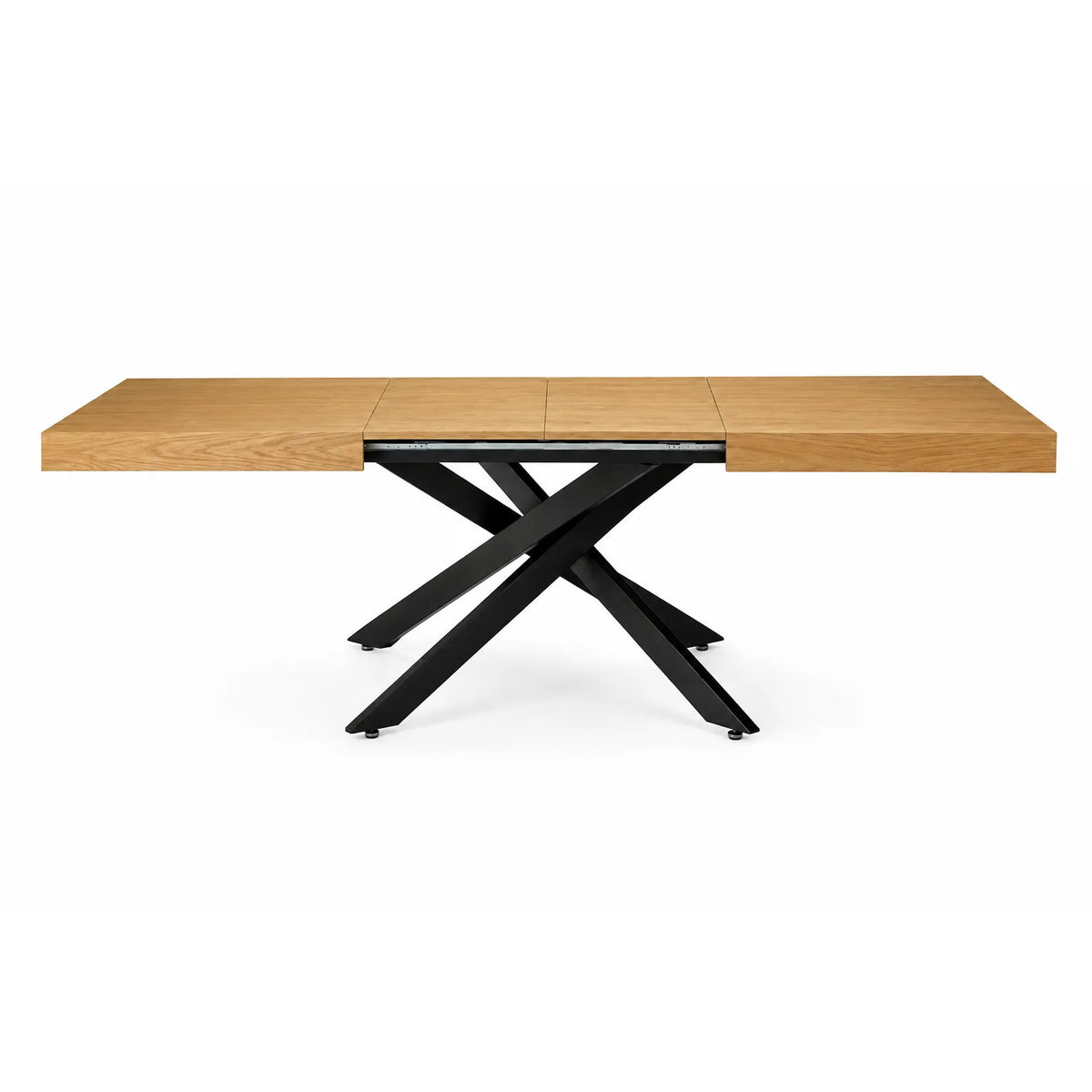 Tavolo allungabile Urano 160/240 cm con piano impiallacciato e struttura in metallo disponibile nelle finiture Noce/Nero, Rovere/Nero e Rovere/Bianco.
