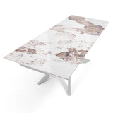 Tavolo allungabile Xeno con piano in ceramica effetto marmo Onice lucido e basamento Bianco opaco