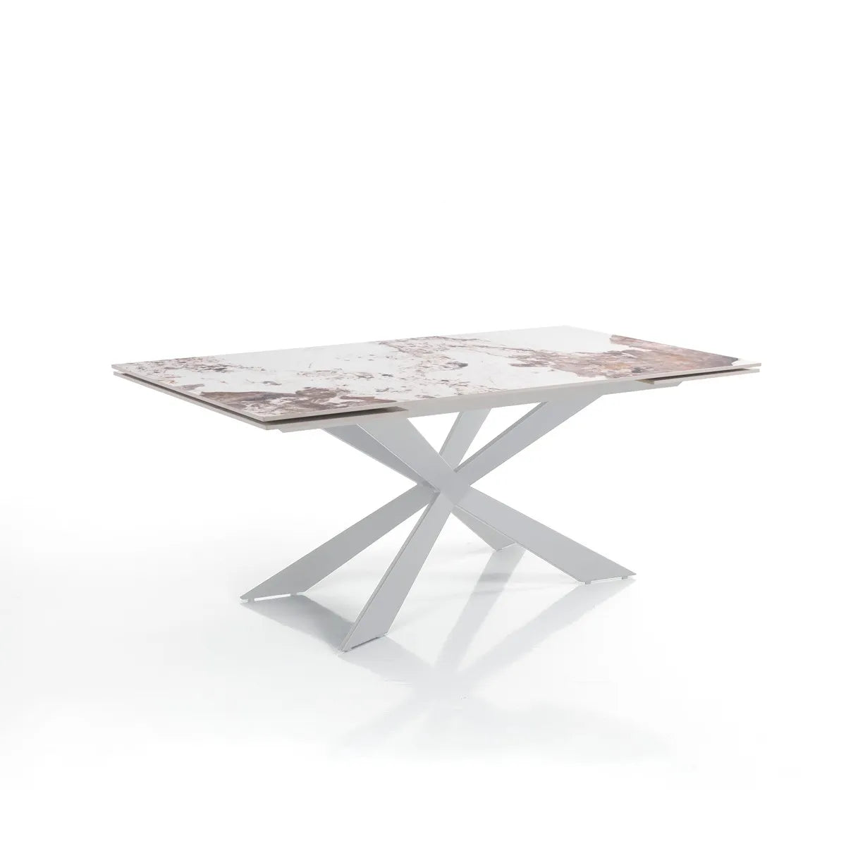 Tavolo allungabile Xeno con piano in ceramica effetto marmo Onice lucido e basamento Bianco opaco