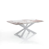 Tavolo allungabile Xeno con piano in ceramica effetto marmo Onice lucido e basamento Bianco opaco