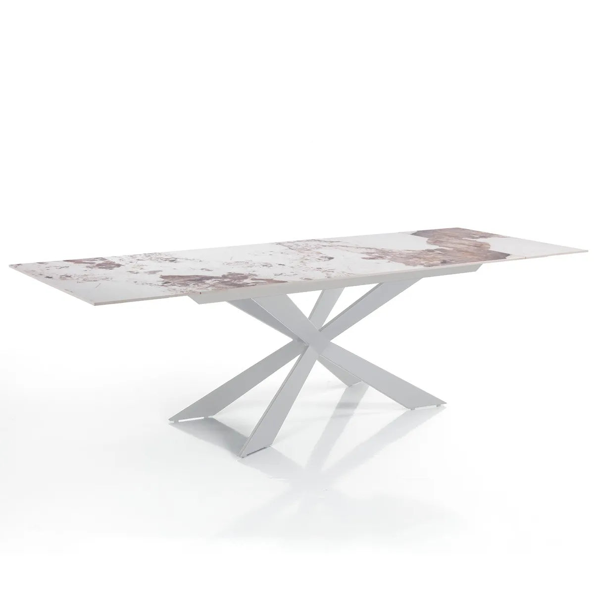 Tavolo allungabile Xeno con piano in ceramica effetto marmo Onice lucido e basamento Bianco opaco