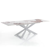 Tavolo allungabile Xeno con piano in ceramica effetto marmo Onice lucido e basamento Bianco opaco