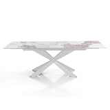 Tavolo allungabile Xeno con piano in ceramica effetto marmo Onice lucido e basamento Bianco opaco