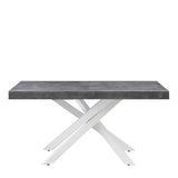 Tavolo Anson allungabile con piano in rovere o effetto cemento e gambe incrociate in metallo, estensibile da 160 a 240 cm
