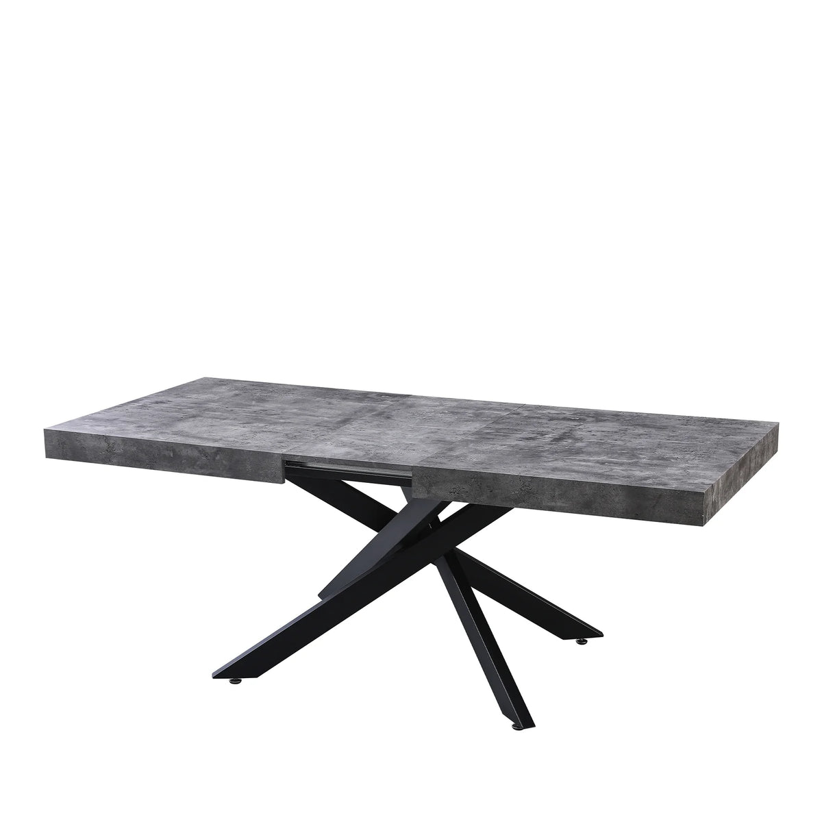 Tavolo Anson allungabile con piano in rovere o effetto cemento e gambe incrociate in metallo, estensibile da 160 a 240 cm

