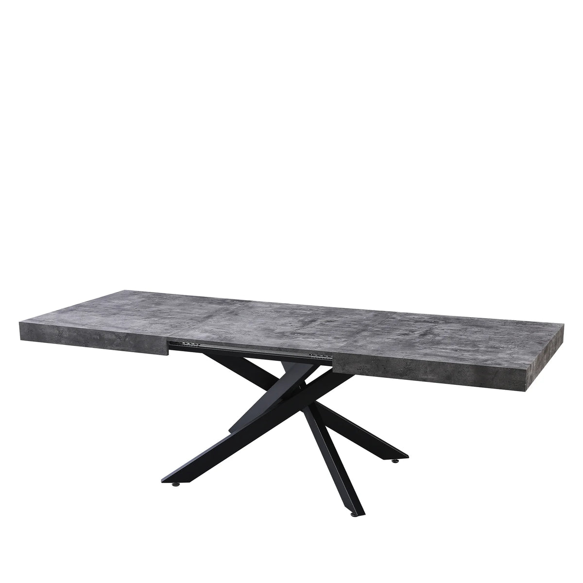 Tavolo Anson allungabile con piano in rovere o effetto cemento e gambe incrociate in metallo, estensibile da 160 a 240 cm