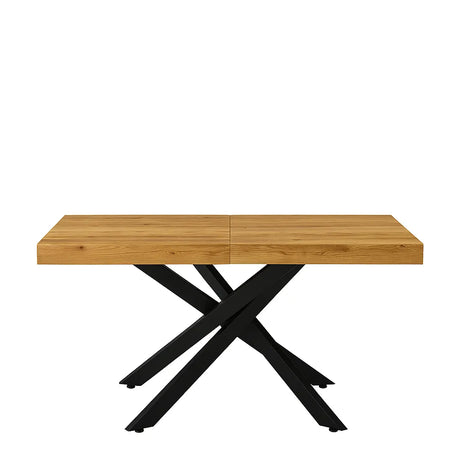 Tavolo Anson allungabile con piano in rovere o effetto cemento e gambe incrociate in metallo, estensibile da 160 a 240 cm