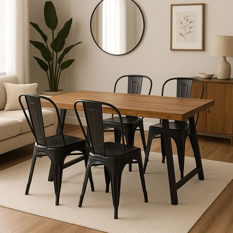 Tavolo Arbusto 180x90 in legno massello spessore 8 cm con gambe in metallo nero disponibile rovere chiaro o noce