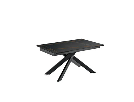 Tavolo allungabile Ares in ceramica marmo nero con gambe in metallo nero, misura 140-200x80 cm