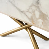 Tavolo allungabile a botte con piano in ceramica calacatta oro lucido o carrara opaco e base in metallo oro o nero.