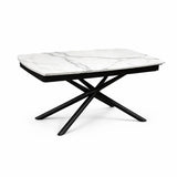Tavolo allungabile a botte con piano in ceramica calacatta oro lucido o carrara opaco e base in metallo oro o nero.
