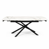 Tavolo allungabile a botte con piano in ceramica calacatta oro lucido o carrara opaco e base in metallo oro o nero.