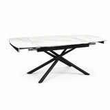 Tavolo allungabile a botte con piano in ceramica calacatta oro lucido o carrara opaco e base in metallo oro o nero.