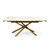 Tavolo allungabile a botte con piano in ceramica calacatta oro lucido o carrara opaco e base in metallo oro o nero.