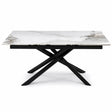 Tavolo George allungabile con piano in ceramica effetto marmo e base in metallo nero design incrociato moderno