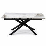 Tavolo George allungabile con piano in ceramica effetto marmo e base in metallo nero design incrociato moderno
