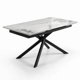 Tavolo George allungabile con piano in ceramica effetto marmo e base in metallo nero design incrociato moderno