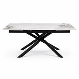 Tavolo George allungabile con piano in ceramica effetto marmo e base in metallo nero design incrociato moderno