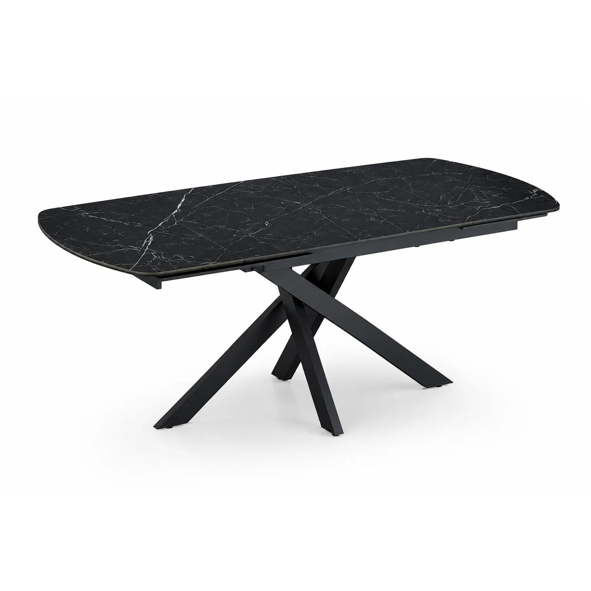 Tavolo allungabile Giove 140/200 cm con piano in ceramica effetto Marmo Nero Creta e struttura in metallo nero.