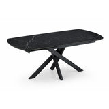 Tavolo allungabile Giove 140/200 cm con piano in ceramica effetto Marmo Nero Creta e struttura in metallo nero.
