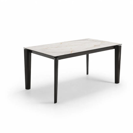 Tavolo allungabile Horus con top in ceramica effetto marmo Calacatta Oro e struttura in metallo bronzo opaco 160/240 cm