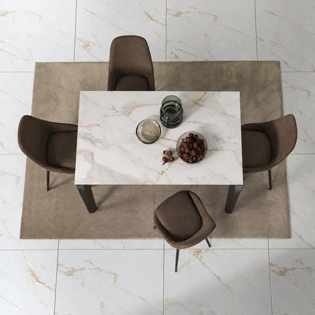 Tavolo allungabile Horus con top in ceramica effetto marmo Calacatta Oro e struttura in metallo bronzo opaco 160/240 cm