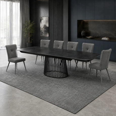 Tavolo Icaro allungabile con piano in ceramica effetto marmo Nero opaco e basamento Grigio opaco