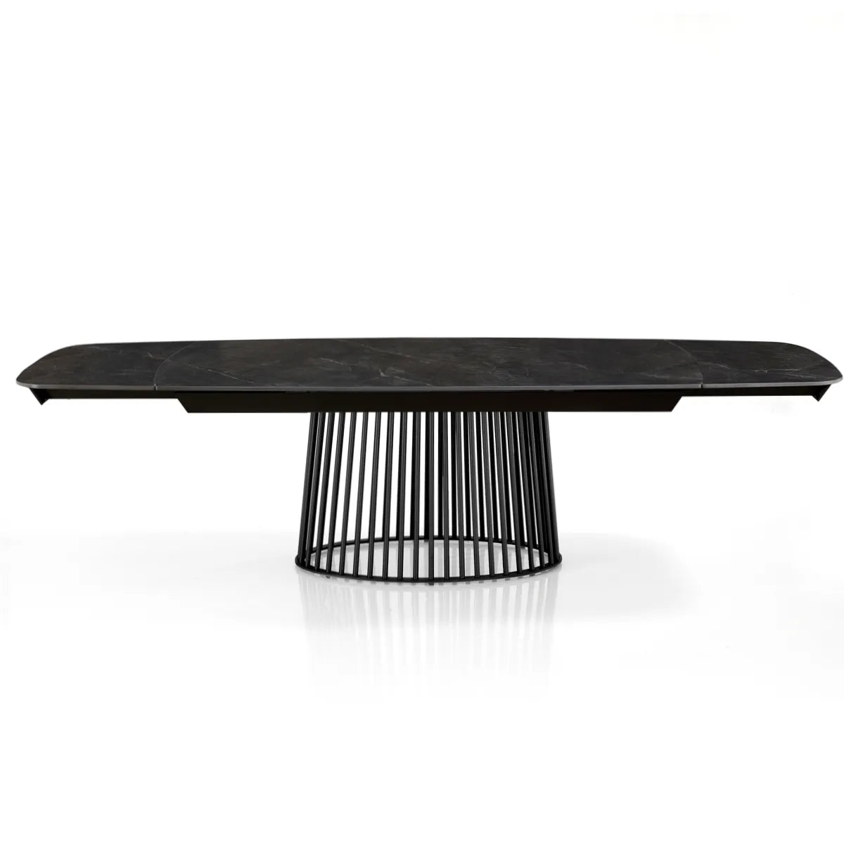 Tavolo Icaro allungabile con piano in ceramica effetto marmo Nero opaco e basamento Grigio opaco
