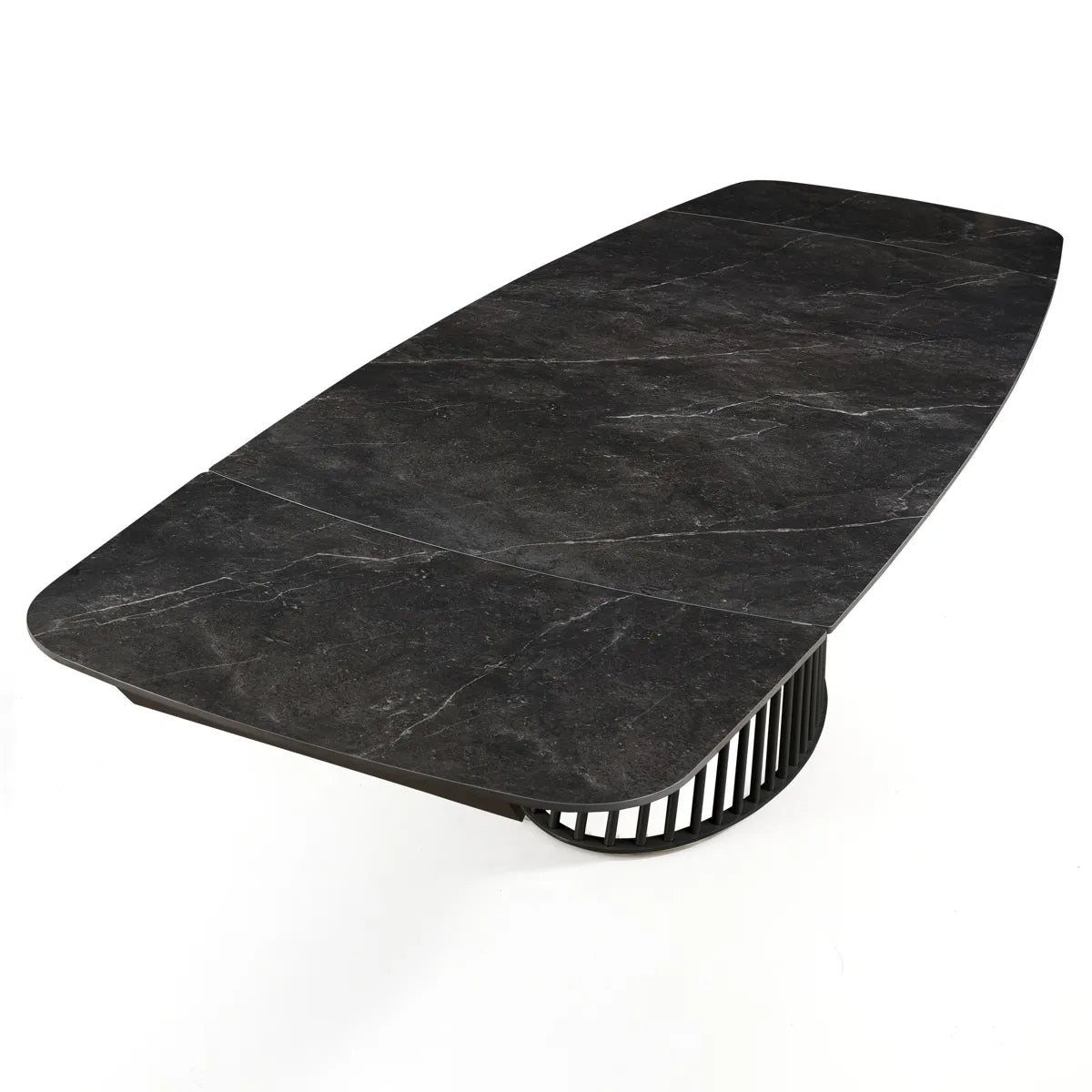 Tavolo Icaro allungabile con piano in ceramica effetto marmo Nero opaco e basamento Grigio opaco