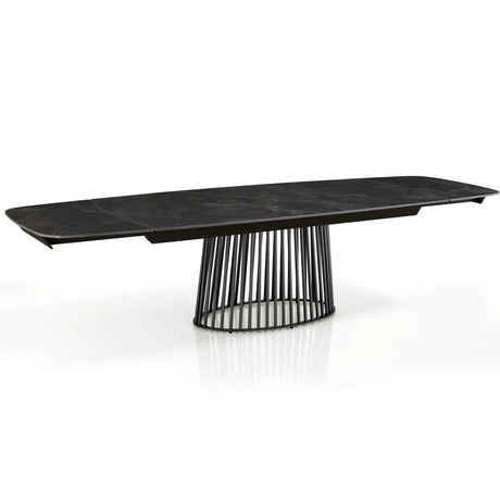 Tavolo Icaro allungabile con piano in ceramica effetto marmo Nero opaco e basamento Grigio opaco