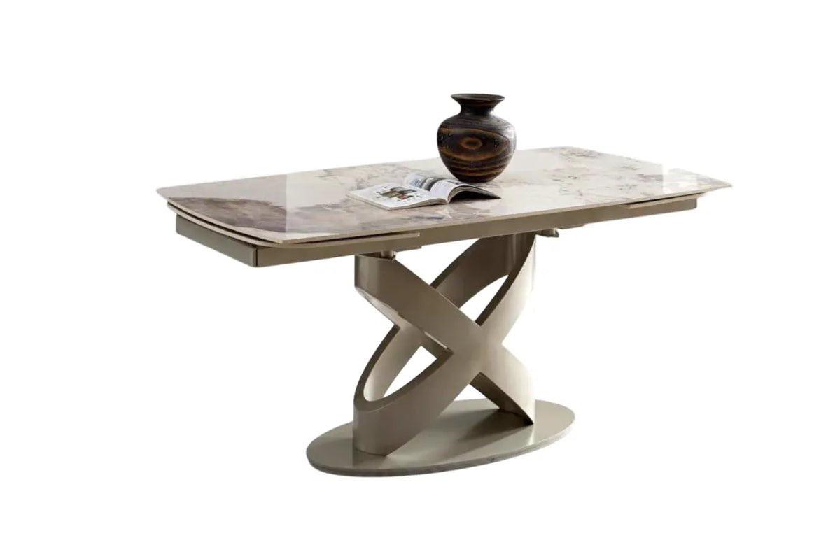 Tavolo IGOR allungabile 160-240 cm con piano in marmo e struttura in metallo nero o champagne


