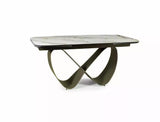 Tavolo Infinity Ceramic allungabile con top in vetroceramica marmo bianco e struttura in metallo oro opaco