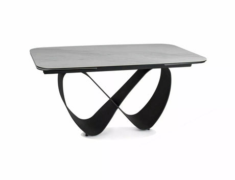Tavolo Infinity Ceramic allungabile con top in vetroceramica effetto marmo bianco e struttura in metallo nero