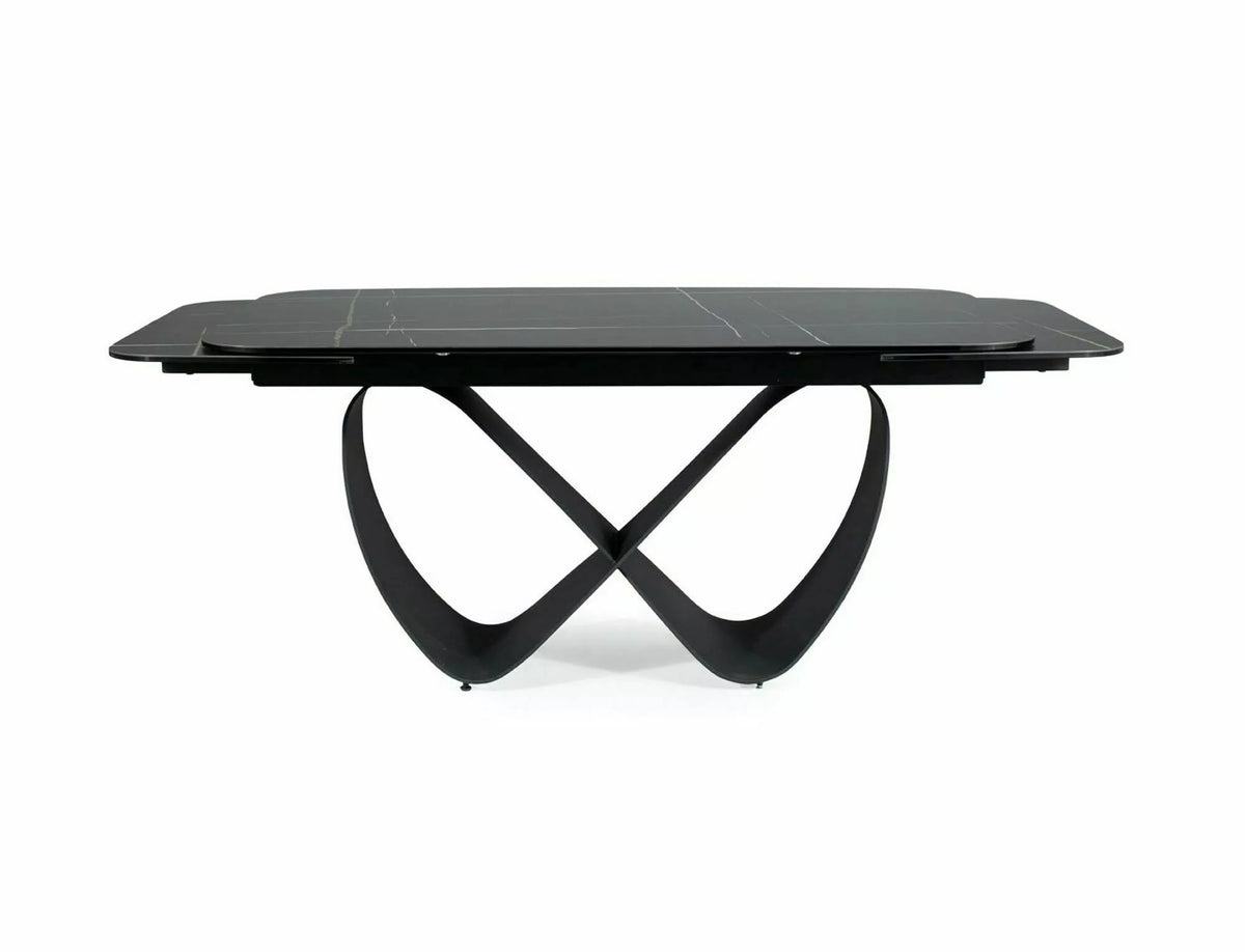 Tavolo Infinity Ceramic allungabile con top in vetroceramica marmo nero e base in metallo verniciato nero opaco

